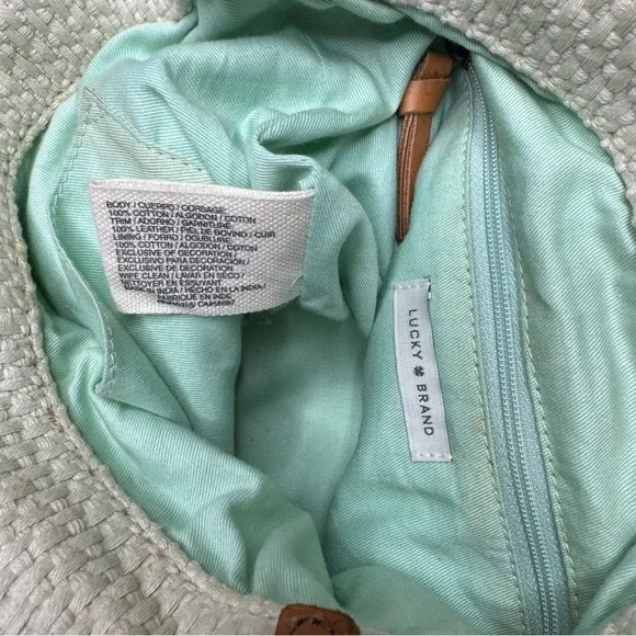 Lucky Brand Raffia Flower Crossbody Bag Natural Wood Handles Boho - Picture 14 of 16